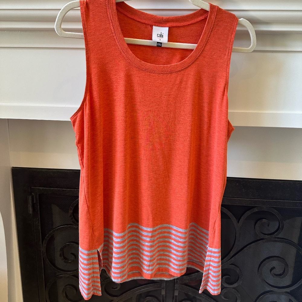 Cabi Womens Tee Shirt Tunic Sleeveless XS Orange Grey